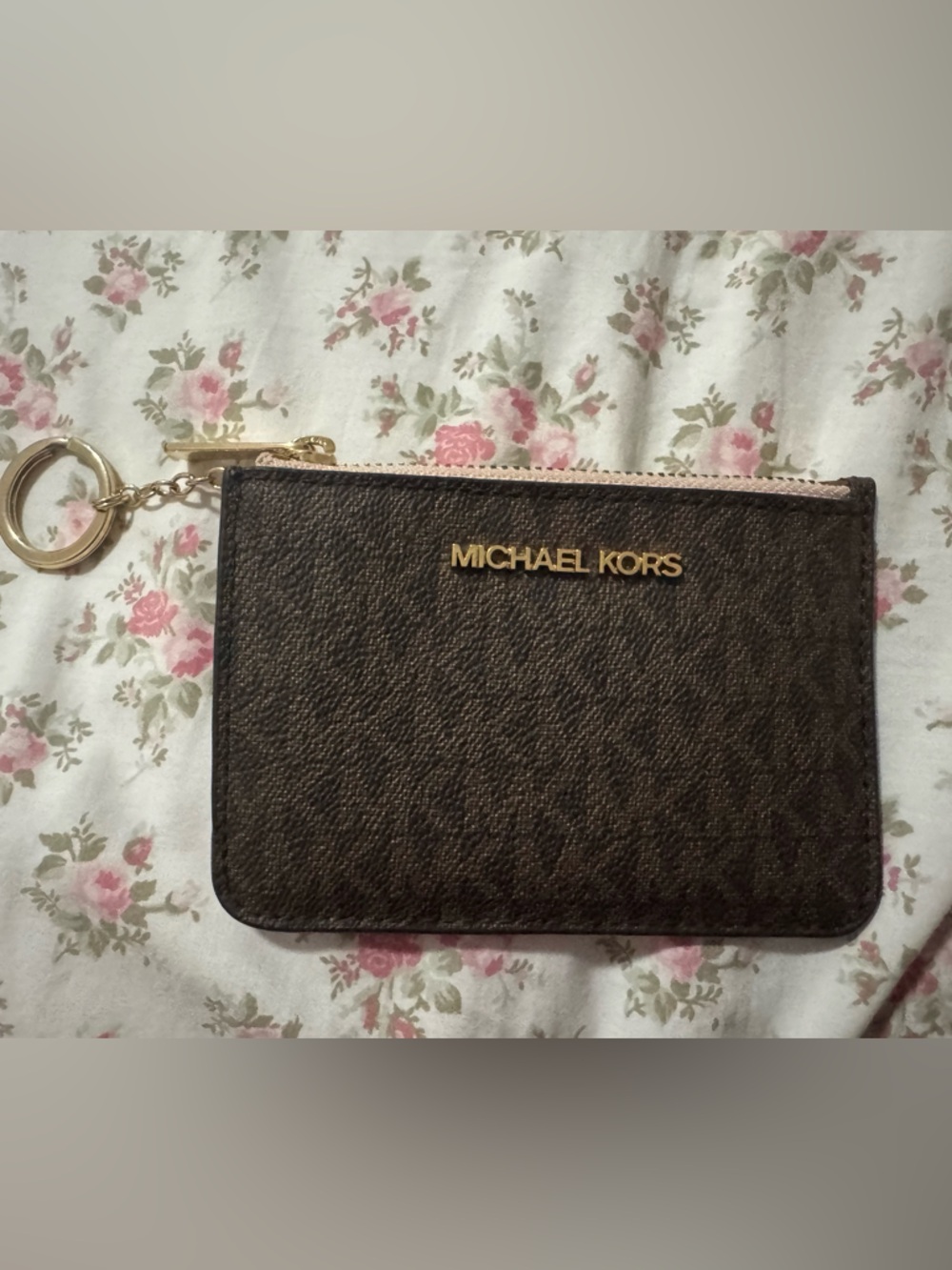 Michael Kors Brown and Gold Logo Card & Key Holder
